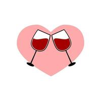 Valentines day with two wine glasses and hearts. Vector illustration