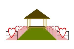 jardín de cenador de madera con fondo de concepto de día de san valentín.jardín de cenador de madera con icono de corazones en rosa. vector