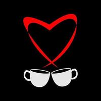 Two cup of coffee and steam with  heart icon. vector
