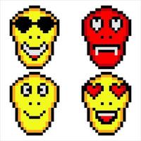 Emoji or emoticon face icon in pixel art. Vector illustration.