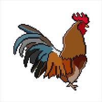 Pixel art with rooster. Vector illustration.