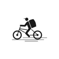 vector de icono de entrega de bicicletas. mensajero en bicicleta con bolsa de caja. aislado sobre fondo blanco.