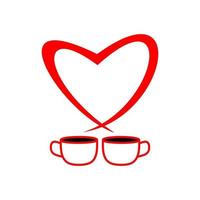 Two coffee cup with hearts steam icon red on white background. vector
