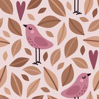 Bird and leaves pattern vector