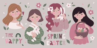 Easter girls set vector