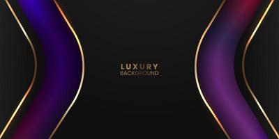 curve black dark background with golden color and violet purple space background template vector