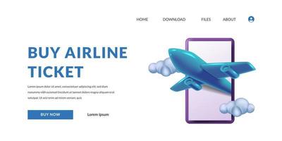 Traveling concept buy airplane ticket online with 3d cute plane with phone illustration concept vector