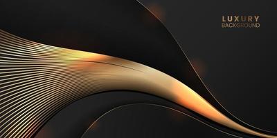 línea de curva suave de onda dorada con elemento de fondo elegante de lujo negro oscuro vector
