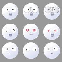 conjunto de emoji de dibujos animados, conjunto de lindos emoticonos de cara de dibujos animados. conjunto de colección con diferentes reacciones para la red social. ilustración vectorial moderna. vector