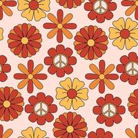 Retro 70s seamless pattern, hippie background with simple flowers. Great for fabrics and packaging. vector