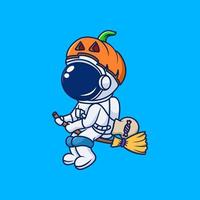 cute astronaut riding a broom vector