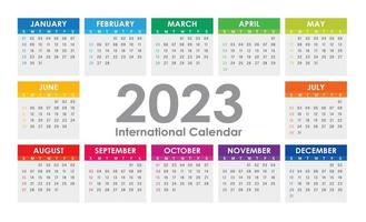 Ilustración vectorial del año calendario 2023. la semana comienza el domingo color vector