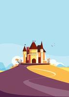 Castle on the hill in autumn season. Landscape with medieval building in portrait format. vector