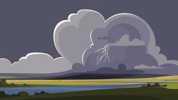 Thunderstorm over the river. vector