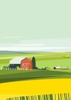 Farm in summer season. Agricultural landscape in portrait format. vector