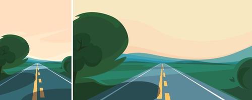 Highway stretching into the horizon. Outdoor scene in different formats. vector