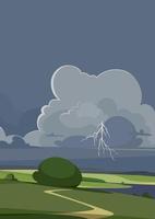 Landscape with thunderstorm. Natural scenery in portrait format. vector