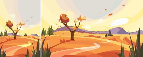 Autumn outdoor scene. Nature landscape in different formats. vector