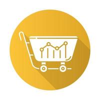 Sell analytics yellow flat design long shadow glyph icon. Marketing research. Buying activity. Business analysis. Sales, conversions rates statistics data. Trade graph. Vector silhouette illustration