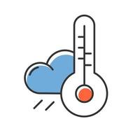 Weather forecast blue color icon. Meteorological observations. Atmospheric conditions. Rain and air temperature. Cloud and thermometer. Climate features. Isolated vector illustration