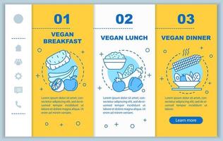 menú vegetariano incorporando plantilla vectorial de páginas web móviles. idea de interfaz de sitio web de teléfono inteligente sensible con ilustraciones lineales. pantallas de pasos del tutorial de la página web. concepto de color de nutrición vegana vector