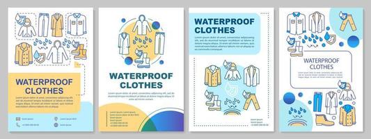 Waterproof clothes brochure template layout. Flyer, booklet, leaflet print design with linear illustrations. Hydrophobic textile. Vector page layouts for magazines, annual reports, advertising posters