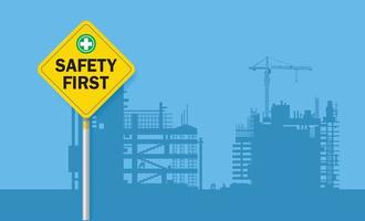 safety first sign on construction background. vector