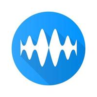 Sound, audio wave blue flat design long shadow glyph icon. Vibration, noise amplitude. Music rhythm frequency. Radio signal, voice recording logo. Energy flow wavy line. Vector silhouette illustration