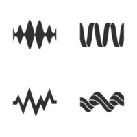 Sound waves glyph icons set. Silhouette symbols. Audio waves. Music frequency. Voice line, overlapping soundwaves. Abstract digital waveform. Heart rhythm, beat, pulse. Vector isolated illustration