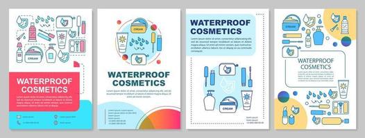 Waterproof cosmetics, makeup, skincare brochure template layout. Flyer, booklet, leaflet print design with linear illustrations. Vector page layouts for magazines, annual reports