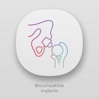 Biocompatible implants app icon. Compatible with living tissue material. Artificial joint. Bioengineering. UI UX user interface. Web or mobile applications. Vector isolated illustrations