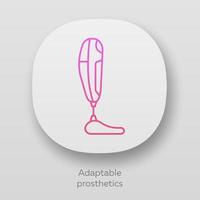 Adaptable prosthetics app icon. Missing body part replacing. Mechanical artificial limb. Bionic foot. Bioengineering. UI UX user interface. Web or mobile applications. Vector isolated illustrations