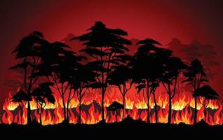 incendios forestales, ilustración de desastres de incendios forestales, árboles en llamas, diseño de vectores de naturaleza en peligro.