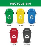ilustraciones vectoriales de papelera de reciclaje. vidrio, plástico, orgánico, papel y metal, categorías de reciclaje, diseño vectorial. vector