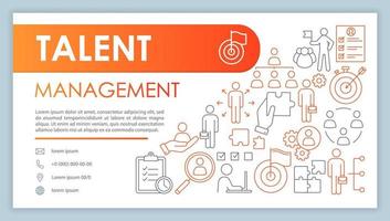 Talent management web banner, business card vector template. Recruitment company contact page with phone, email linear icons. Presentation, web page idea. HR agency corporate print design layout