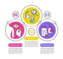 Allergy vector infographic template. Symptoms, test, treatment. Business presentation design elements. Data visualization with three steps, options. Process timeline chart. Workflow layout with icons