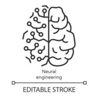 Neural engineering linear icon. Neuroengineering. Biomedical engineering. Bioinformatics. Biotechnology. Thin line illustration. Contour symbol. Vector isolated outline drawing. Editable stroke