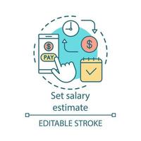 Set salary estimate concept icon. Wage payment idea thin line illustration. Budget calculation, accounting. Online billing service. Financial calendar. Vector isolated outline drawing. Editable stroke