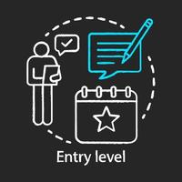 Entry level chalk icon. Job for graduates. Work without prior experience. Part-time employment. Minimal professional experience. Internship. Isolated vector chalkboard illustration