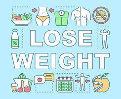 Lose weight word concepts banner. Healthy lifestyle presentation, website. Isolated lettering typography idea with linear icons. Vitamin diet, slimming, calories burn. Vector outline illustration