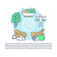 plantilla de vector de página de artículo de dieta de vitamina. folleto de estilo de vida vegetariano, revista, elemento de diseño de folleto con iconos lineales y cuadros de texto. diseño de impresión. ilustraciones conceptuales con espacio de texto