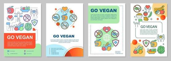 Go vegan brochure template layout. Vegetarian lifestyle flyer, booklet, leaflet print design with linear illustrations. Vector page layouts for magazines, annual reports, advertising posters