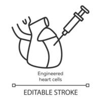 Engineered heart cells linear icon. Human engineered cardiac tissues. HECTs. Heart injection. Bioengineering. Thin line illustration. Contour symbol. Vector isolated outline drawing. Editable stroke