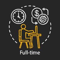 Full-time chalk icon. Employment, job recruitment. Employee hiring. Freelance, outsourcing. Office worker. Work schedule. Occupation on full-time basis. Isolated vector chalkboard illustration