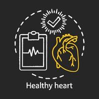 Healthy heart chalk concept icon. Medical treatment, healthcare idea. Clipboard with cardiogram and check mark vector isolated chalkboard illustration. Diseases diagnostics center, hospital logo
