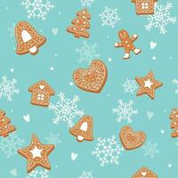 Gingerbread pattern, christmas backgroung with cute gingerbread cookies. Vector illustration