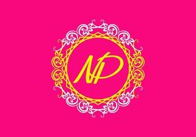 NP initial letter in vintage circle frame vector