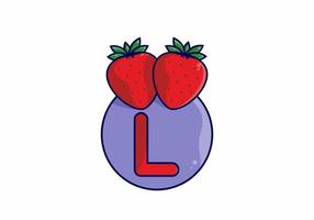 Red strawberry with L initial letter vector