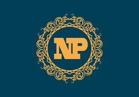 NP initial letter in vintage circle frame vector