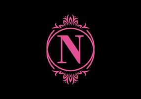 Pink black of N initial letter in classic frame vector